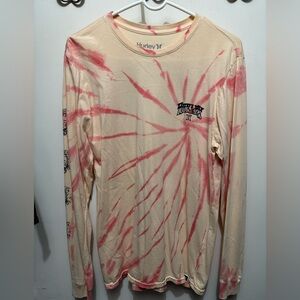 Hurley Men's Long Sleeve Spiral Tie-Dye Shirt - Cream & Pink